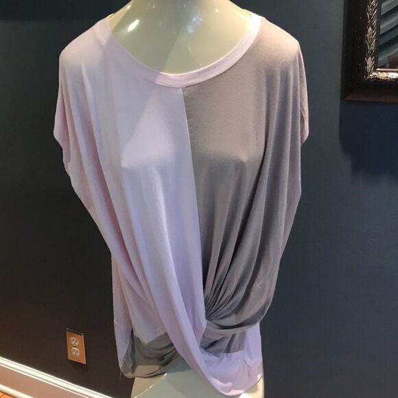 143 Story pink/tan colorblock twisted hem top, S - Picture 1 of 5